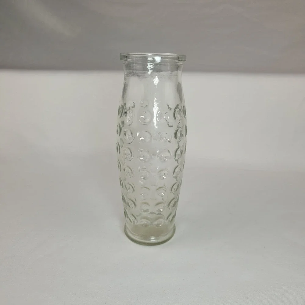 Vintage Clear Glass Hobnail Bud Vase Textured Thumbprint Flower Vase 6.75in
